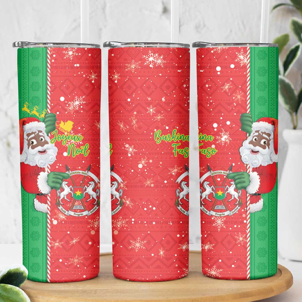 Burkina Faso Christmas Skinny Tumbler Black Santa Joyeux Noel - Wonder Print Shop