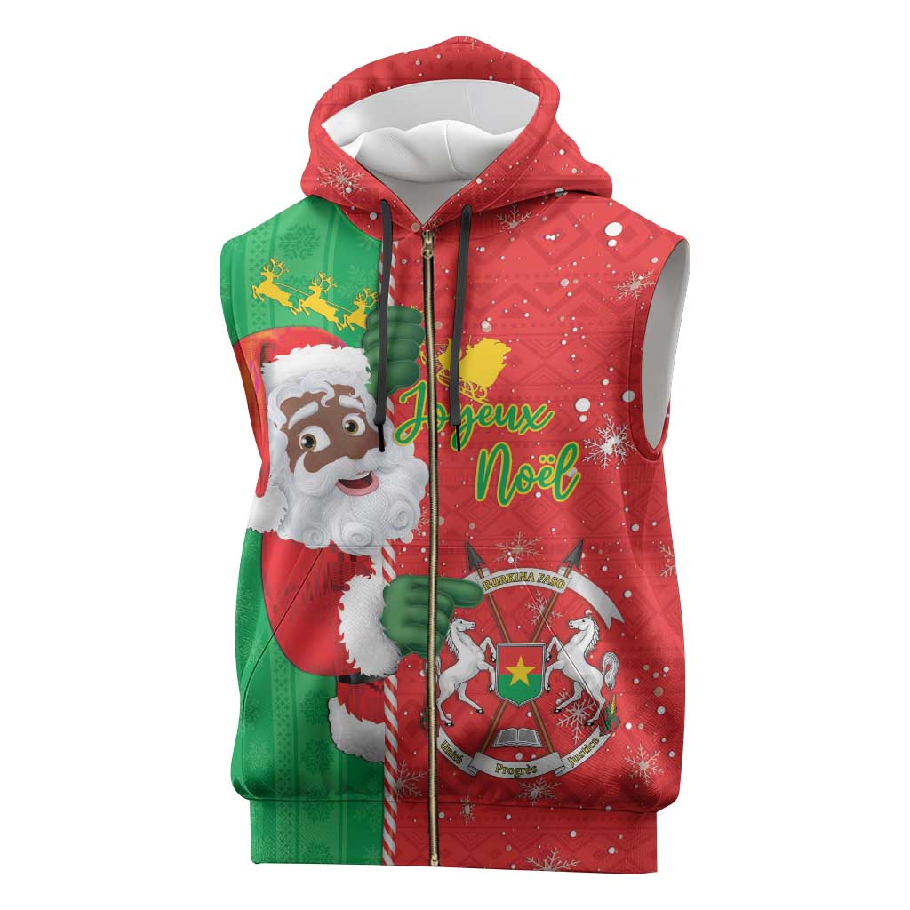 Burkina Faso Christmas Sleeveless Zip Hoodie Black Santa Joyeux Noel - Wonder Print Shop