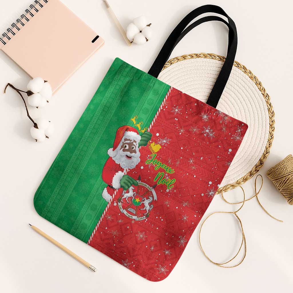 Burkina Faso Christmas Tote Bag Black Santa Joyeux Noel - Wonder Print Shop