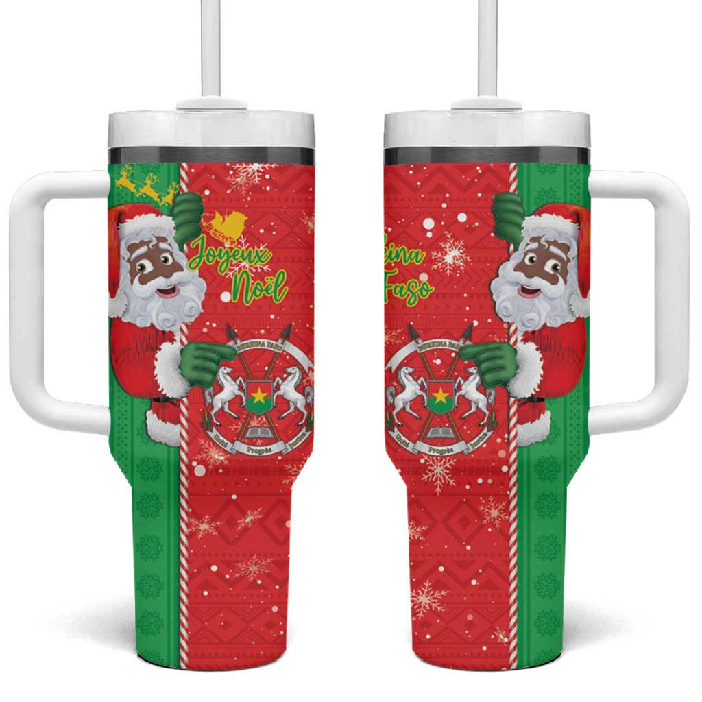 Burkina Faso Christmas Tumbler With Handle Black Santa Joyeux Noel - Wonder Print Shop