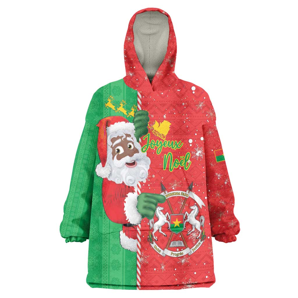 Burkina Faso Christmas Wearable Blanket Hoodie Black Santa Joyeux Noel - Wonder Print Shop
