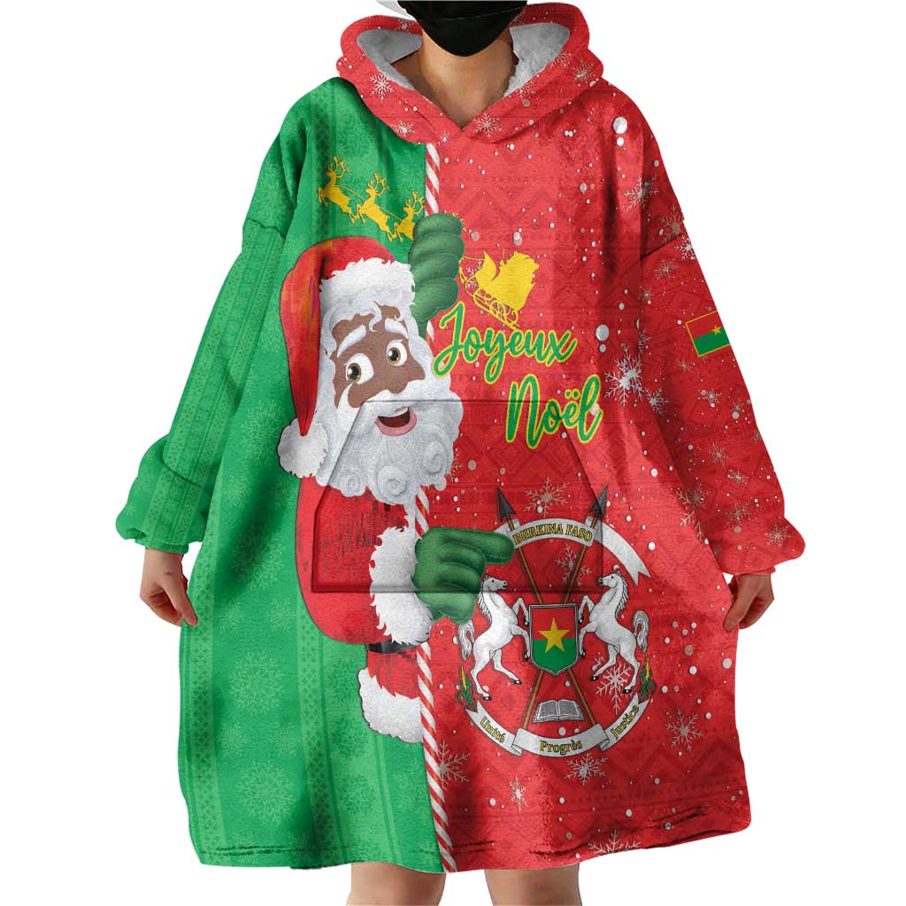 Burkina Faso Christmas Wearable Blanket Hoodie Black Santa Joyeux Noel - Wonder Print Shop