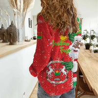 Burkina Faso Christmas Women Casual Shirt Black Santa Joyeux Noel - Wonder Print Shop