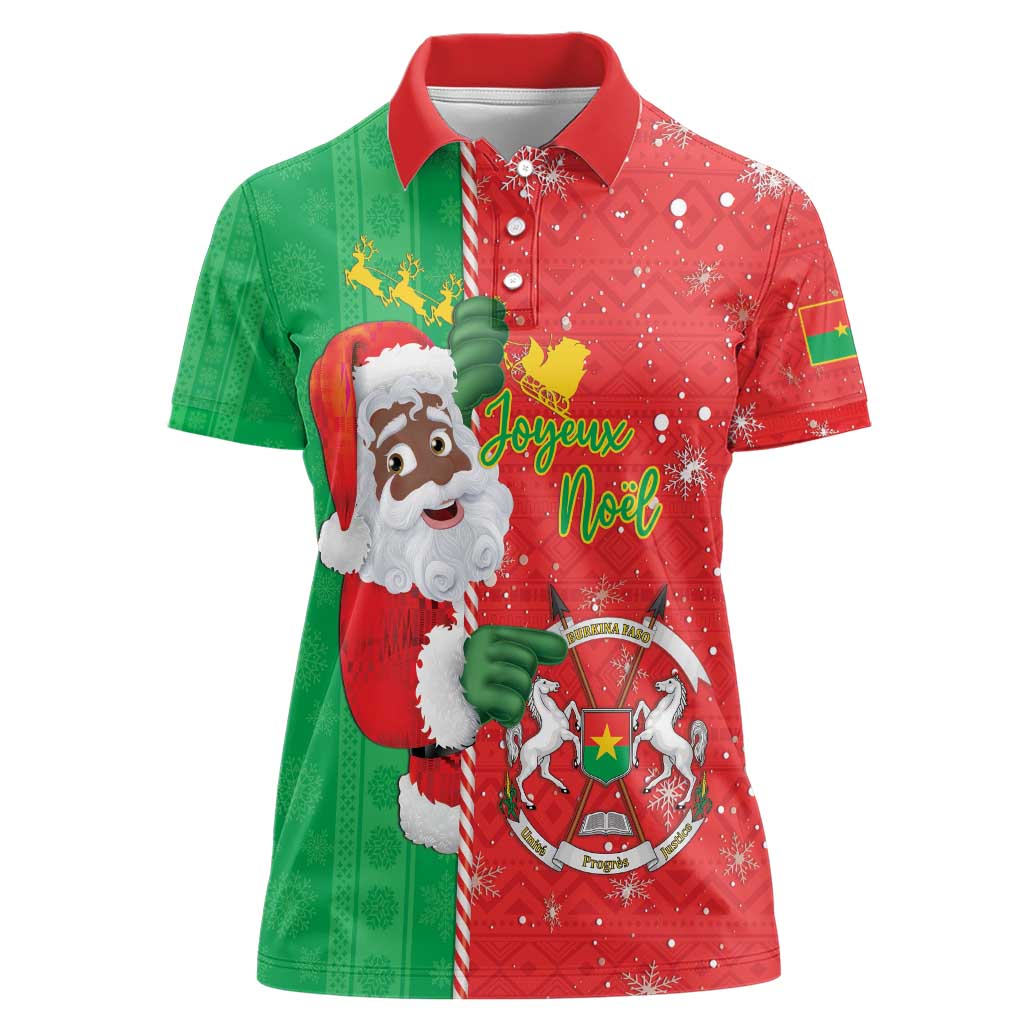 Burkina Faso Christmas Women Polo Shirt Black Santa Joyeux Noel - Wonder Print Shop