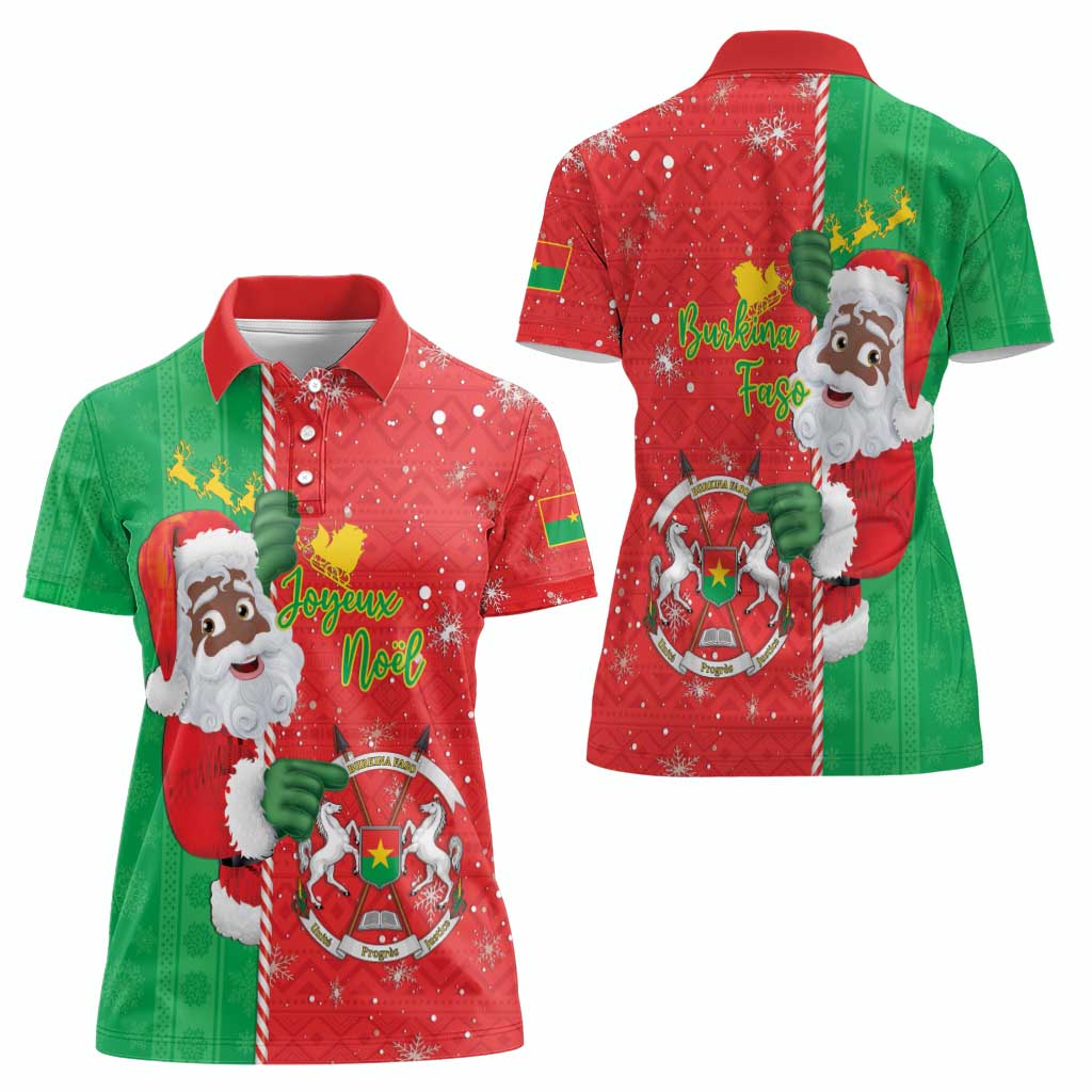 Burkina Faso Christmas Women Polo Shirt Black Santa Joyeux Noel - Wonder Print Shop