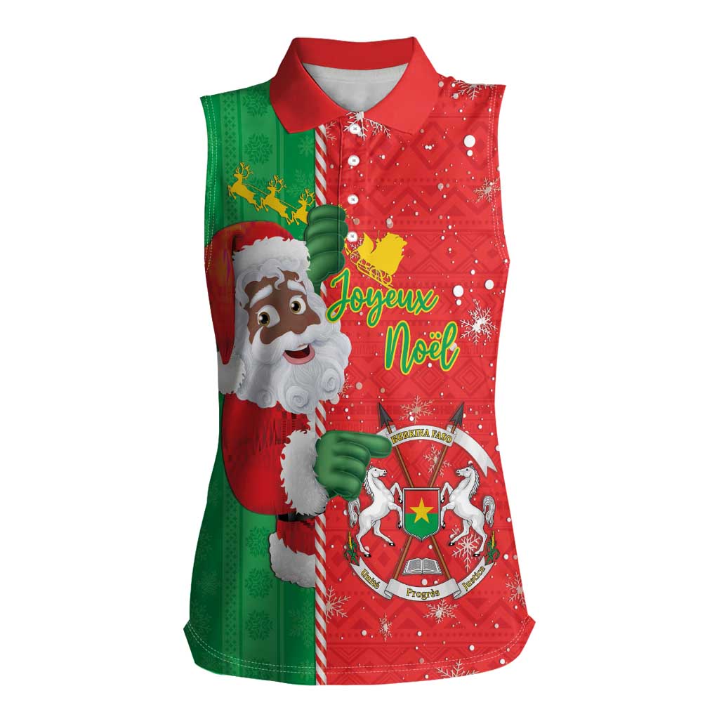 Burkina Faso Christmas Women Sleeveless Polo Shirt Black Santa Joyeux Noel - Wonder Print Shop