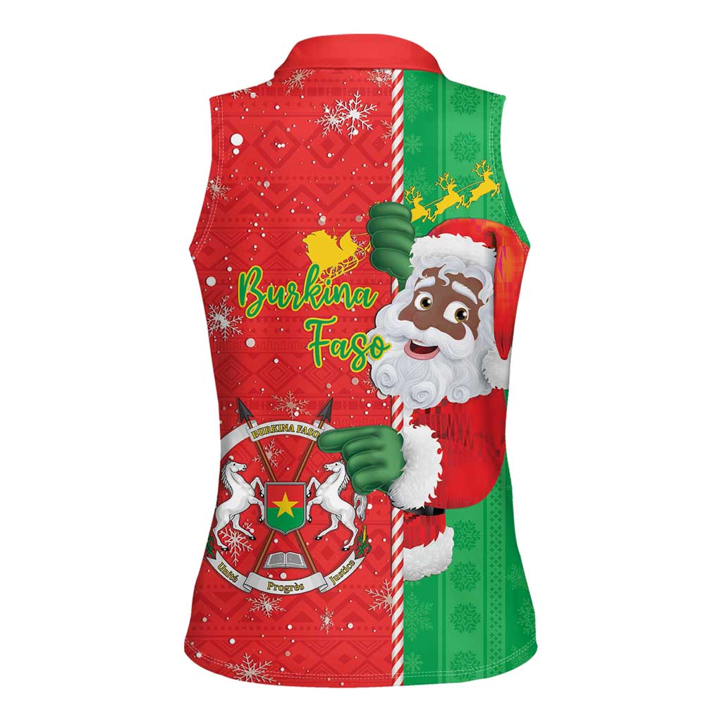 Burkina Faso Christmas Women Sleeveless Polo Shirt Black Santa Joyeux Noel - Wonder Print Shop