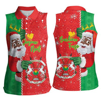 Burkina Faso Christmas Women Sleeveless Polo Shirt Black Santa Joyeux Noel - Wonder Print Shop