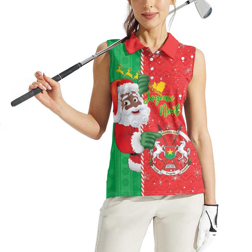 Burkina Faso Christmas Women Sleeveless Polo Shirt Black Santa Joyeux Noel - Wonder Print Shop