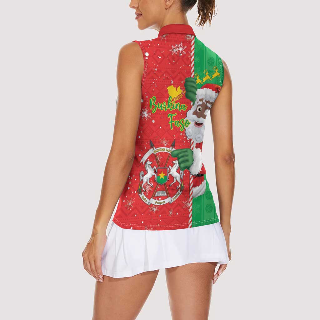 Burkina Faso Christmas Women Sleeveless Polo Shirt Black Santa Joyeux Noel - Wonder Print Shop