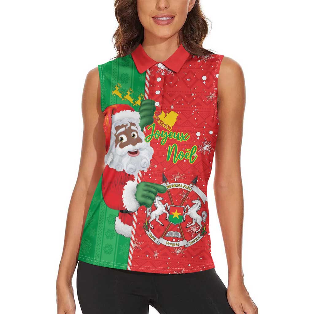 Burkina Faso Christmas Women Sleeveless Polo Shirt Black Santa Joyeux Noel - Wonder Print Shop