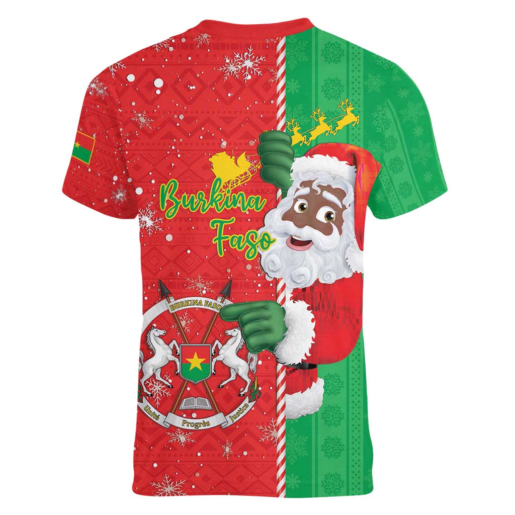 Burkina Faso Christmas Women V-Neck T-Shirt Black Santa Joyeux Noel - Wonder Print Shop