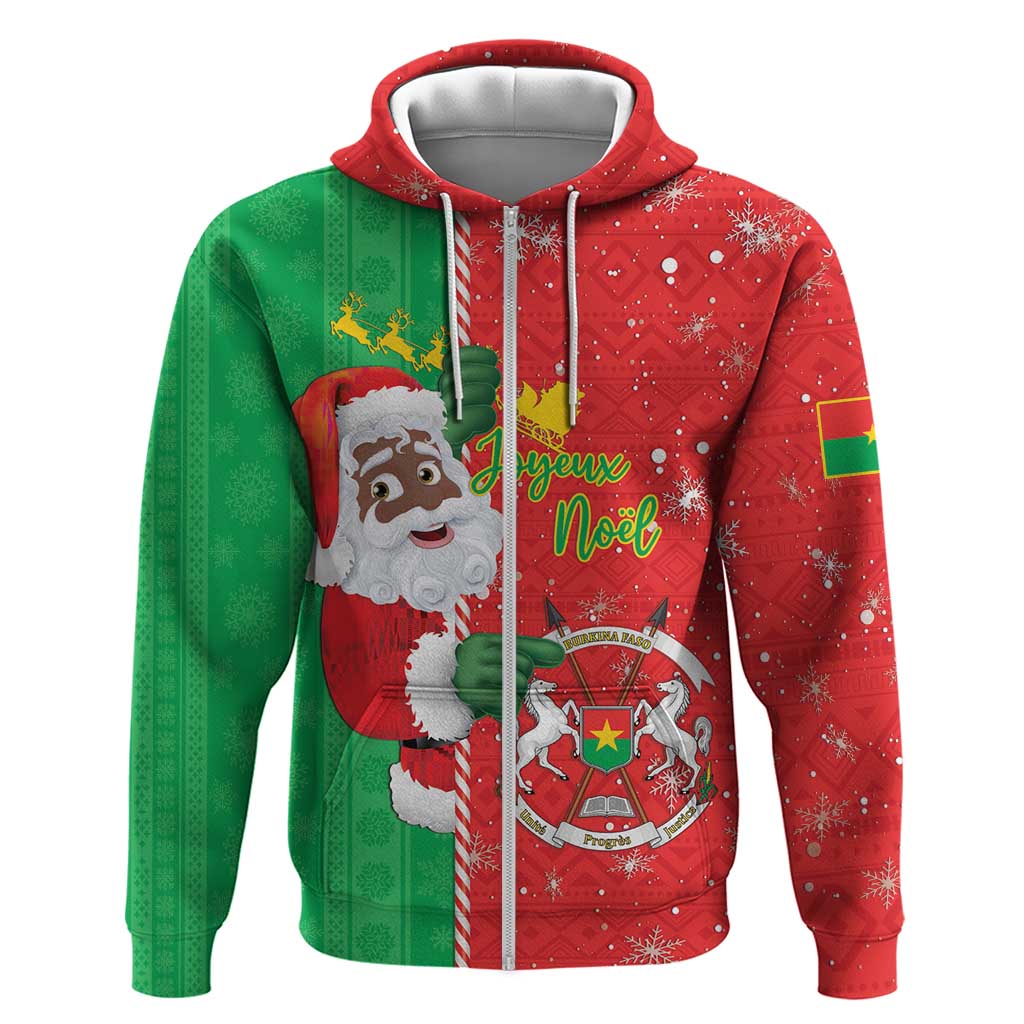Burkina Faso Christmas Zip Hoodie Black Santa Joyeux Noel - Wonder Print Shop