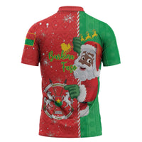 Burkina Faso Christmas Zipper Polo Shirt Black Santa Joyeux Noel - Wonder Print Shop