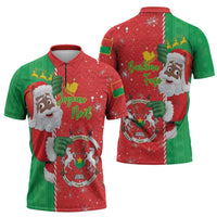Burkina Faso Christmas Zipper Polo Shirt Black Santa Joyeux Noel - Wonder Print Shop