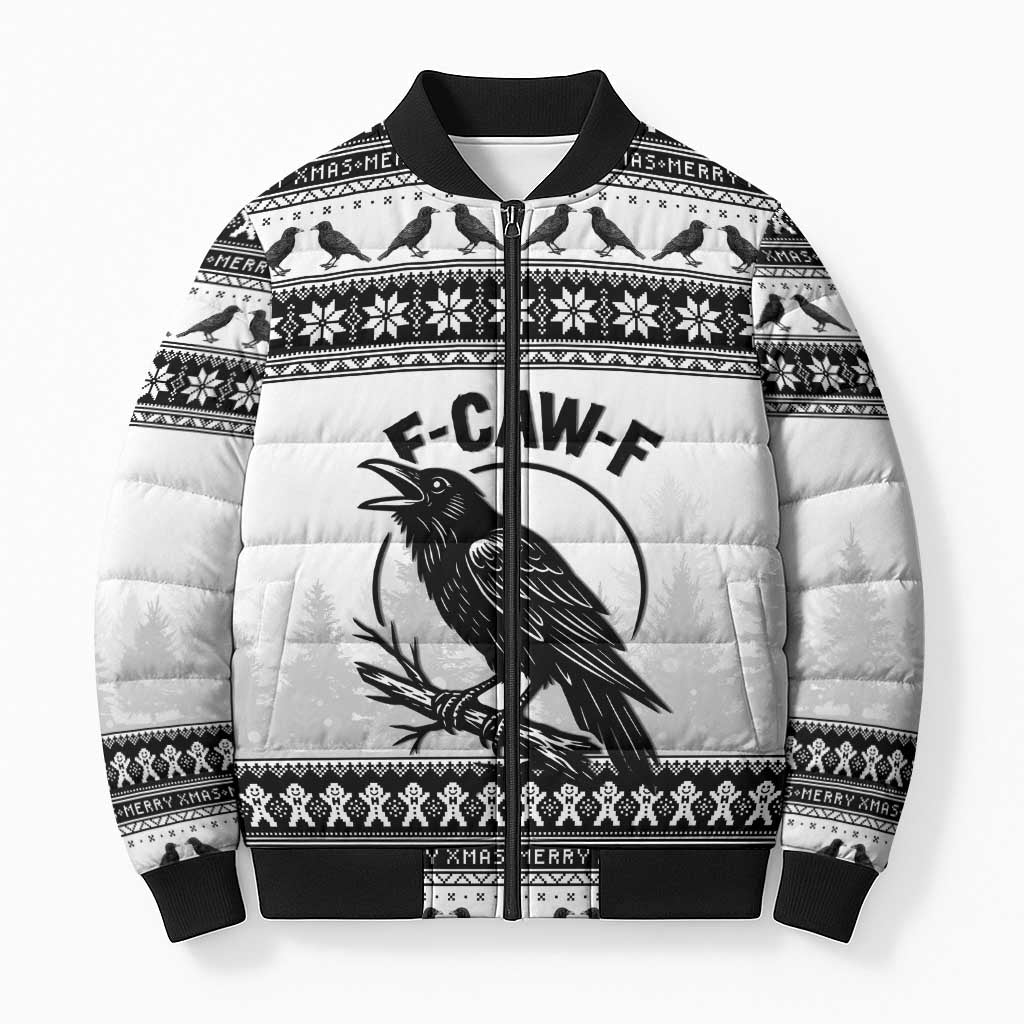 Funny Christmas F Caw F Raven Bomber Puffer Jacket Merry Craw Mas - Wonder Print Shop