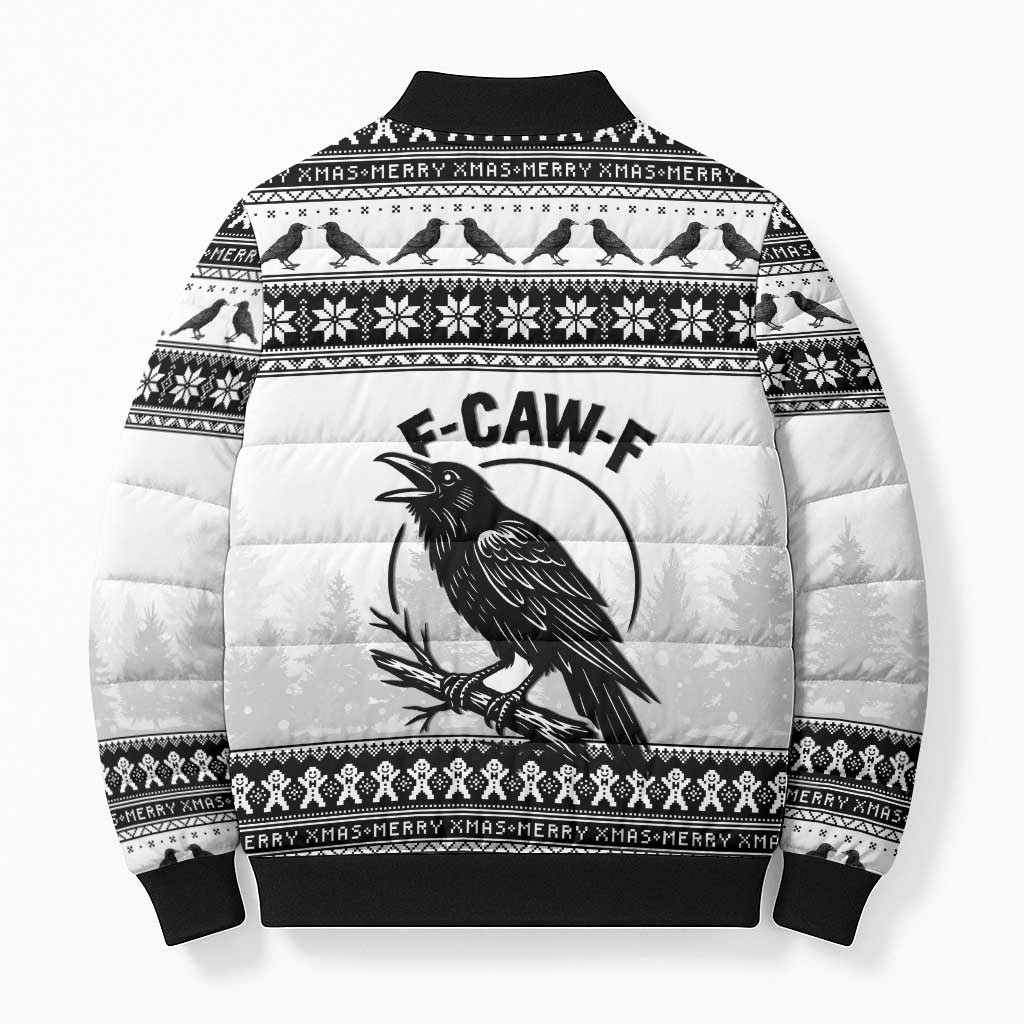 Funny Christmas F Caw F Raven Bomber Puffer Jacket Merry Craw Mas - Wonder Print Shop