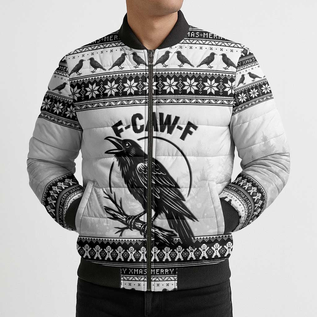 Funny Christmas F Caw F Raven Bomber Puffer Jacket Merry Craw Mas - Wonder Print Shop
