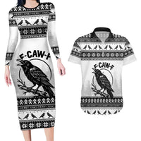 Funny Christmas F Caw F Raven Couples Matching Long Sleeve Bodycon Dress and Hawaiian Shirt Merry Craw Mas - Wonder Print Shop