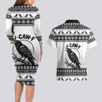 Funny Christmas F Caw F Raven Couples Matching Long Sleeve Bodycon Dress and Hawaiian Shirt Merry Craw Mas - Wonder Print Shop