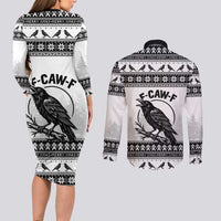Funny Christmas F Caw F Raven Couples Matching Long Sleeve Bodycon Dress and Long Sleeve Button Shirt Merry Craw Mas - Wonder Print Shop