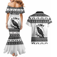 Funny Christmas F Caw F Raven Couples Matching Mermaid Dress and Hawaiian Shirt Merry Craw Mas - Wonder Print Shop