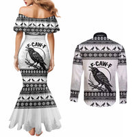 Funny Christmas F Caw F Raven Couples Matching Mermaid Dress and Long Sleeve Button Shirt Merry Craw Mas - Wonder Print Shop