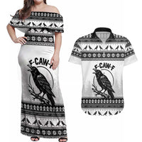 Funny Christmas F Caw F Raven Couples Matching Off Shoulder Maxi Dress and Hawaiian Shirt Merry Craw Mas - Wonder Print Shop
