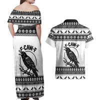 Funny Christmas F Caw F Raven Couples Matching Off Shoulder Maxi Dress and Hawaiian Shirt Merry Craw Mas - Wonder Print Shop