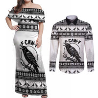 Funny Christmas F Caw F Raven Couples Matching Off Shoulder Maxi Dress and Long Sleeve Button Shirt Merry Craw Mas - Wonder Print Shop