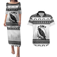 Funny Christmas F Caw F Raven Couples Matching Puletasi and Hawaiian Shirt Merry Craw Mas - Wonder Print Shop