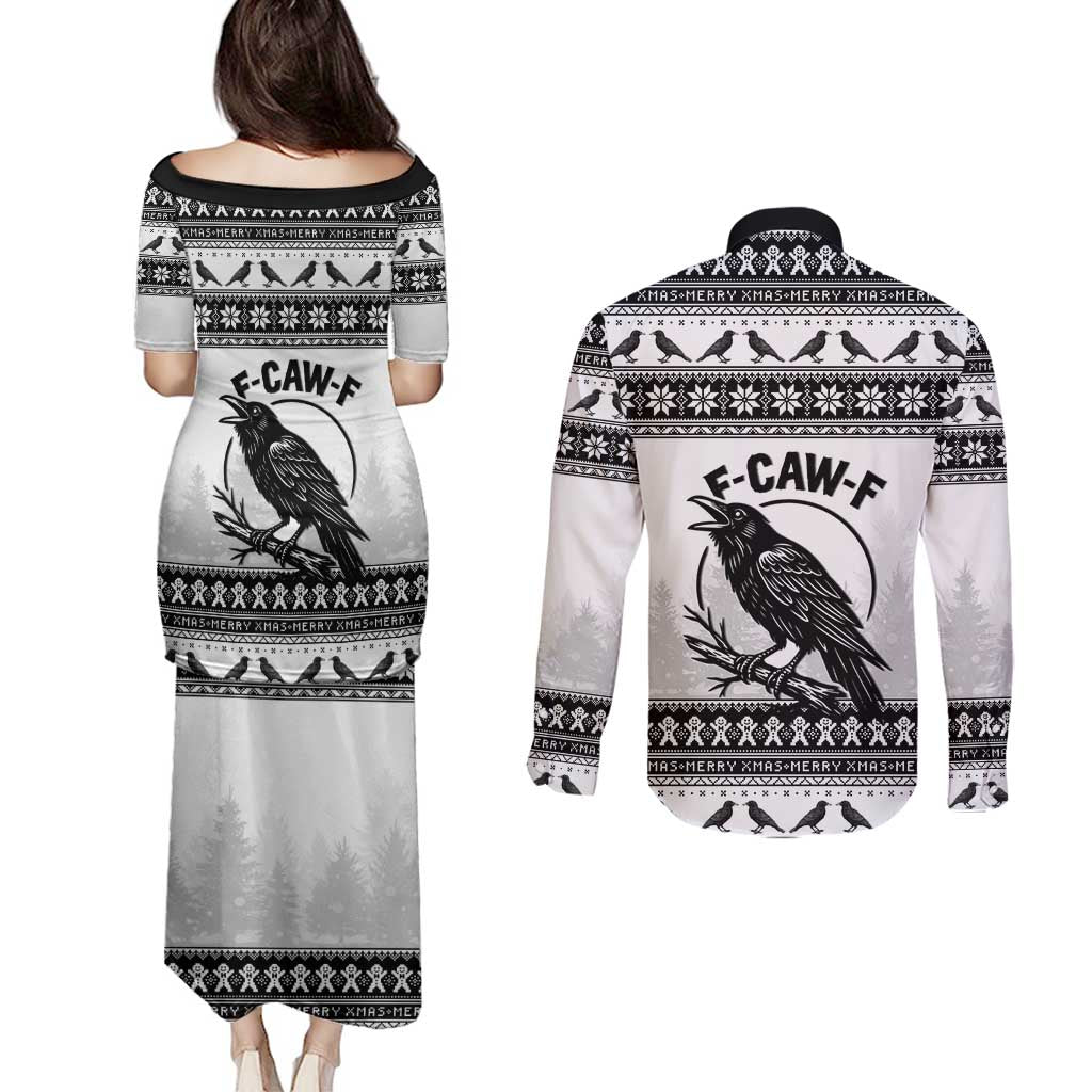 Funny Christmas F Caw F Raven Couples Matching Puletasi and Long Sleeve Button Shirt Merry Craw Mas - Wonder Print Shop
