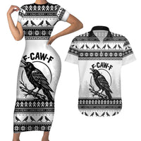 Funny Christmas F Caw F Raven Couples Matching Short Sleeve Bodycon Dress and Hawaiian Shirt Merry Craw Mas - Wonder Print Shop