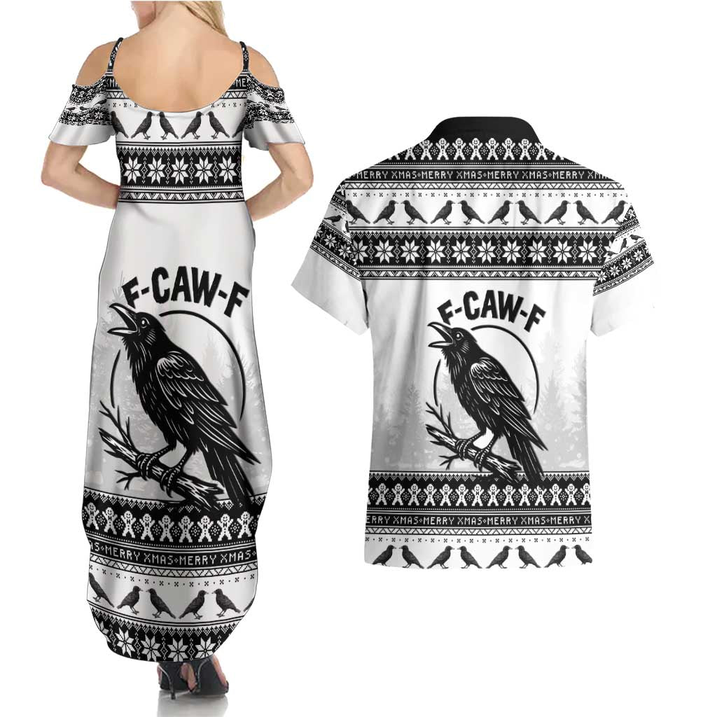 Funny Christmas F Caw F Raven Couples Matching Summer Maxi Dress and Hawaiian Shirt Merry Craw Mas - Wonder Print Shop