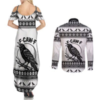 Funny Christmas F Caw F Raven Couples Matching Summer Maxi Dress and Long Sleeve Button Shirt Merry Craw Mas - Wonder Print Shop