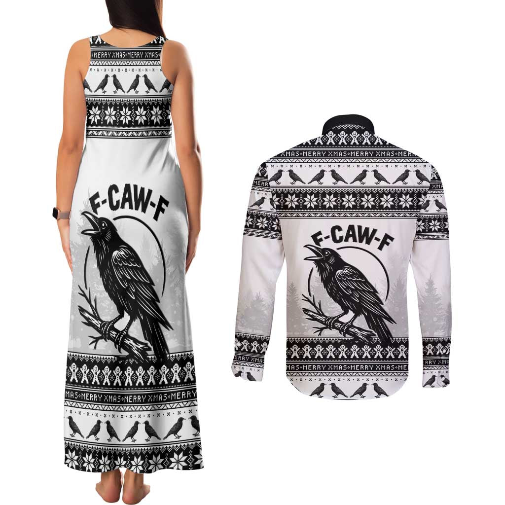 Funny Christmas F Caw F Raven Couples Matching Tank Maxi Dress and Long Sleeve Button Shirt Merry Craw Mas - Wonder Print Shop