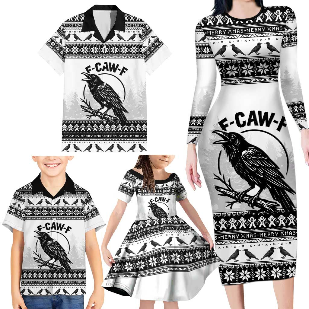 Funny Christmas F Caw F Raven Family Matching Long Sleeve Bodycon Dress and Hawaiian Shirt Merry Craw Mas - Wonder Print Shop