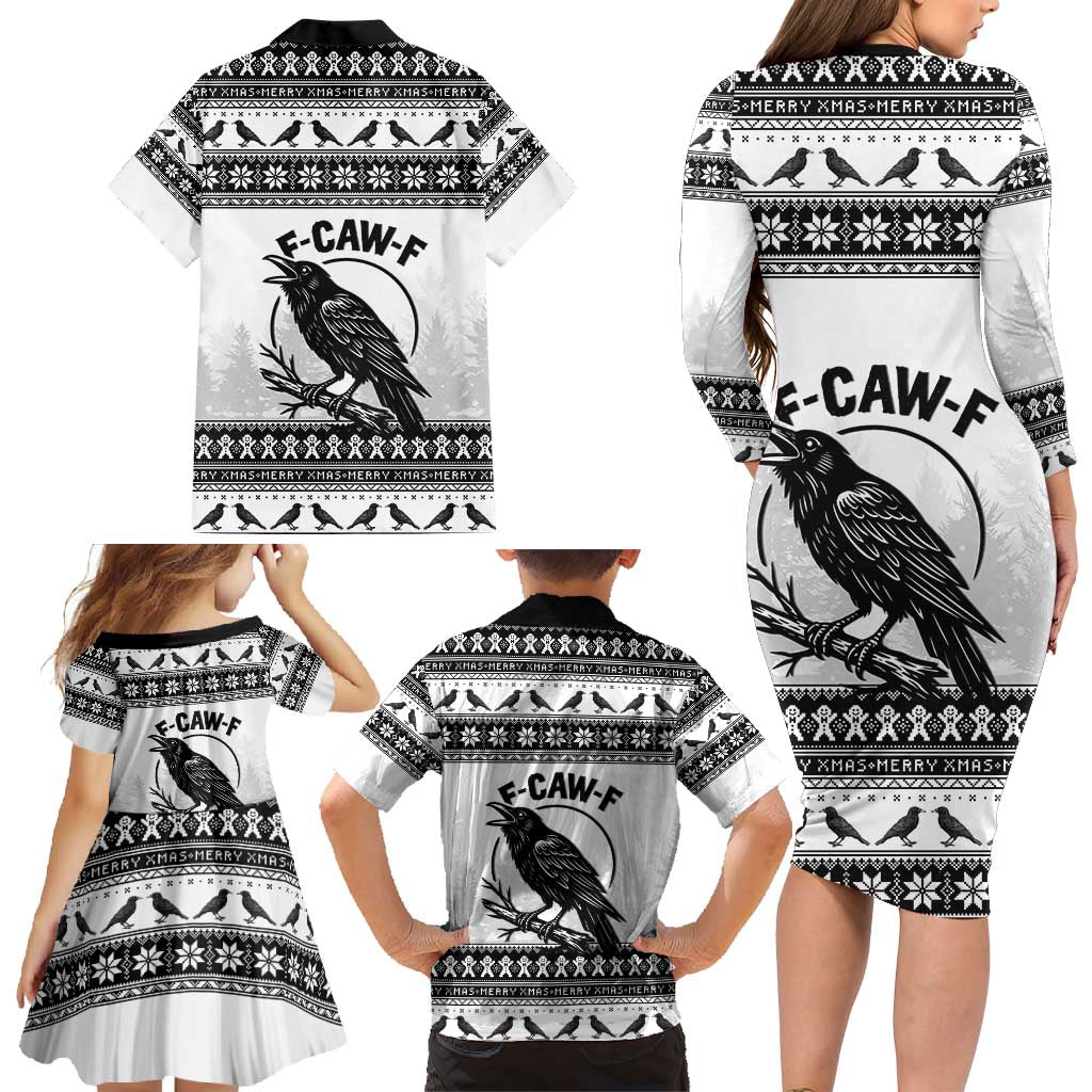 Funny Christmas F Caw F Raven Family Matching Long Sleeve Bodycon Dress and Hawaiian Shirt Merry Craw Mas - Wonder Print Shop