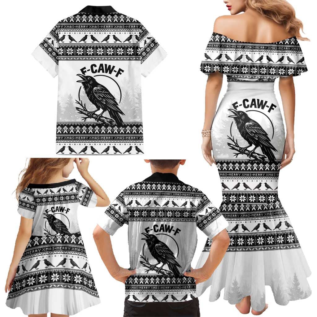 Funny Christmas F Caw F Raven Family Matching Mermaid Dress and Hawaiian Shirt Merry Craw Mas - Wonder Print Shop