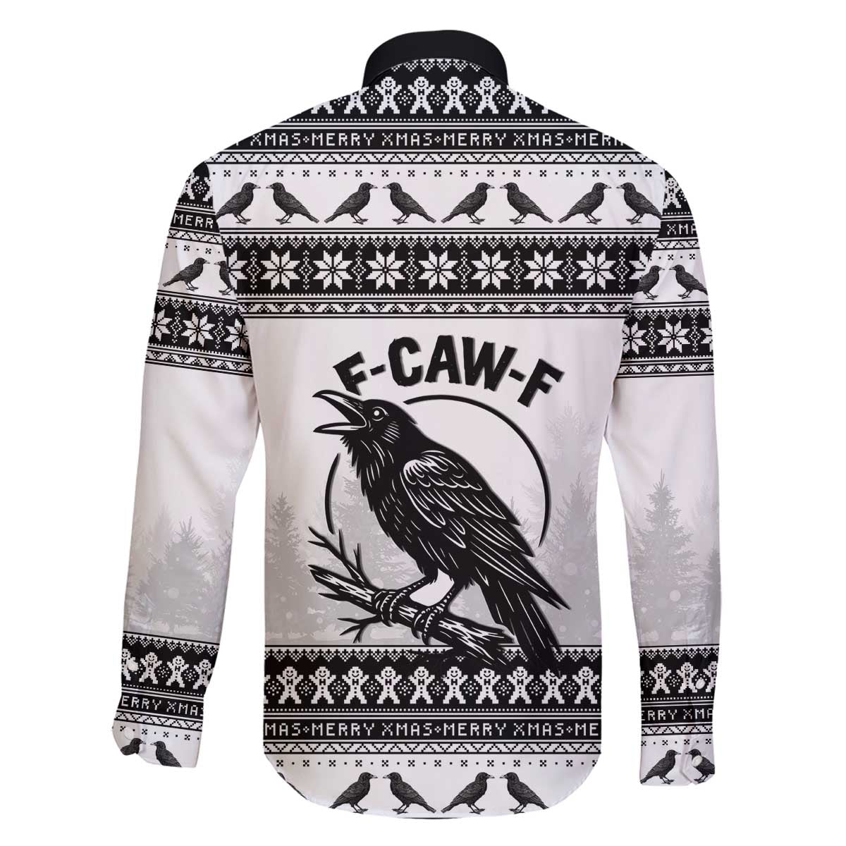 Funny Christmas F Caw F Raven Family Matching Off The Shoulder Long Sleeve Dress and Hawaiian Shirt Merry Craw Mas - Wonder Print Shop