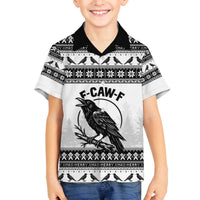 Funny Christmas F Caw F Raven Family Matching Off The Shoulder Long Sleeve Dress and Hawaiian Shirt Merry Craw Mas - Wonder Print Shop
