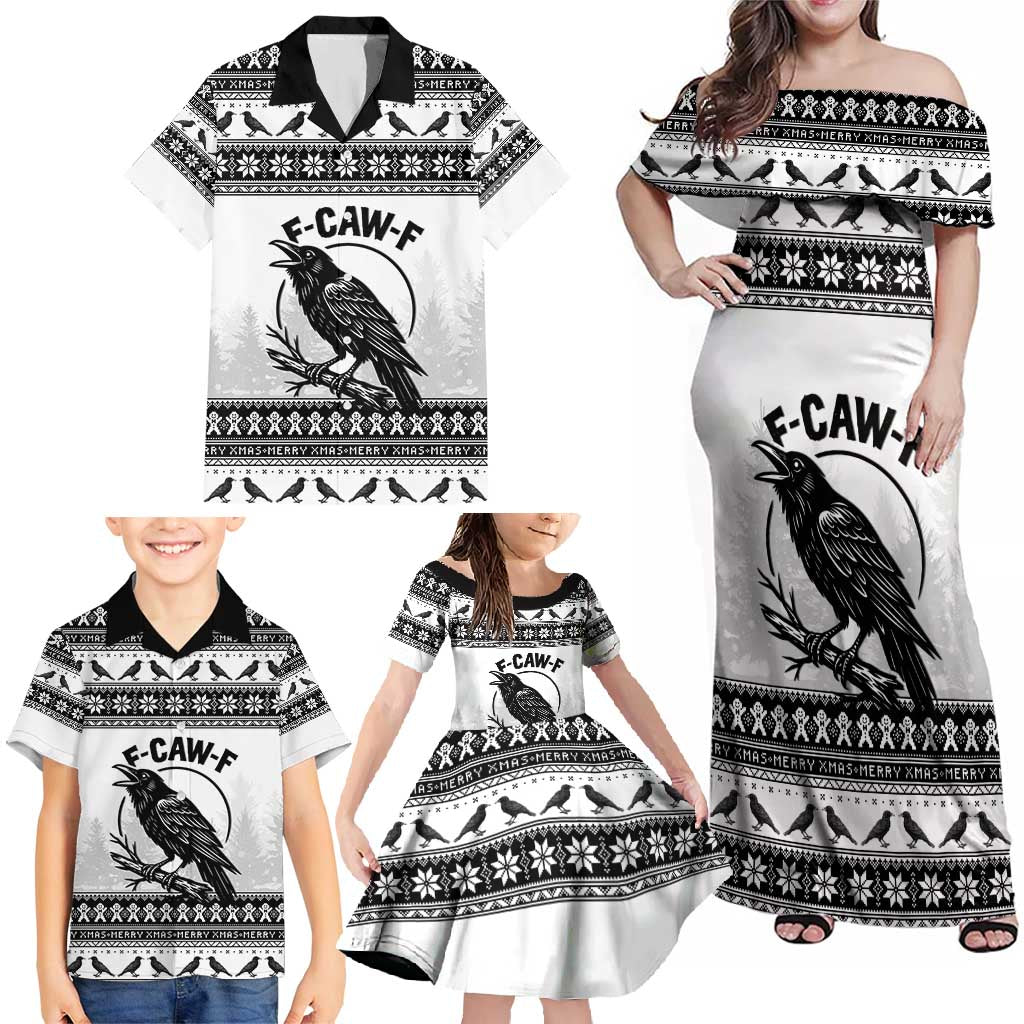 Funny Christmas F Caw F Raven Family Matching Off Shoulder Maxi Dress and Hawaiian Shirt Merry Craw Mas - Wonder Print Shop