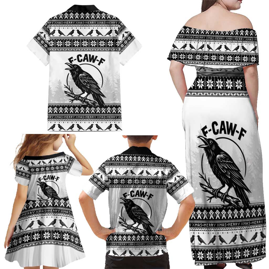 Funny Christmas F Caw F Raven Family Matching Off Shoulder Maxi Dress and Hawaiian Shirt Merry Craw Mas - Wonder Print Shop