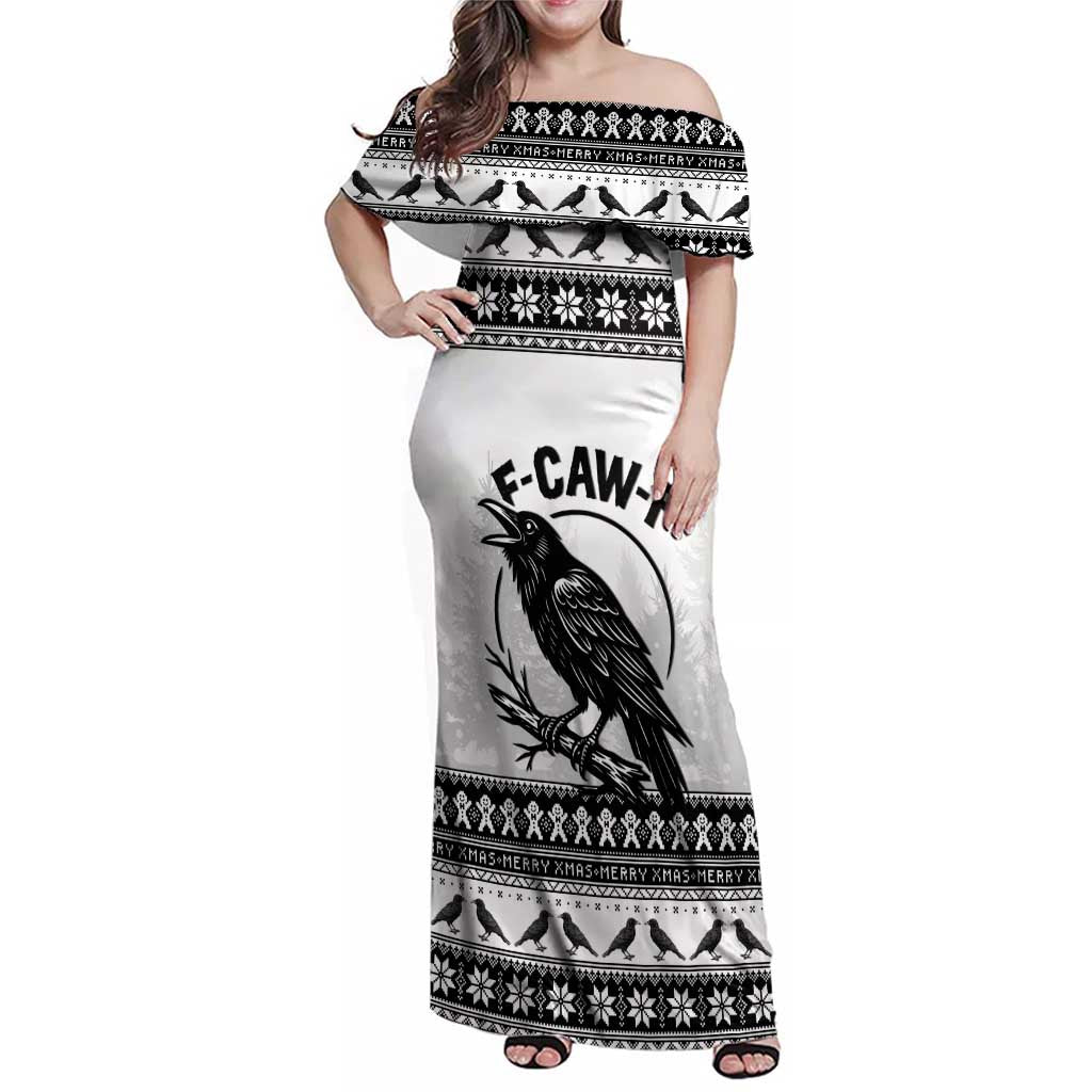 Funny Christmas F Caw F Raven Family Matching Off Shoulder Maxi Dress and Hawaiian Shirt Merry Craw Mas - Wonder Print Shop