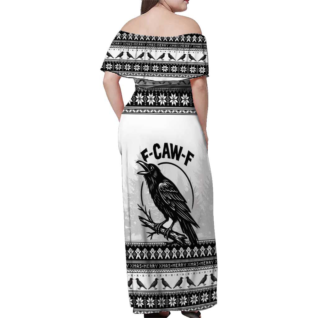 Funny Christmas F Caw F Raven Family Matching Off Shoulder Maxi Dress and Hawaiian Shirt Merry Craw Mas - Wonder Print Shop