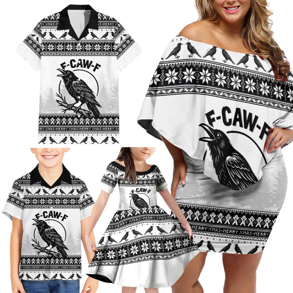 Funny Christmas F Caw F Raven Family Matching Off Shoulder Short Dress and Hawaiian Shirt Merry Craw Mas - Wonder Print Shop