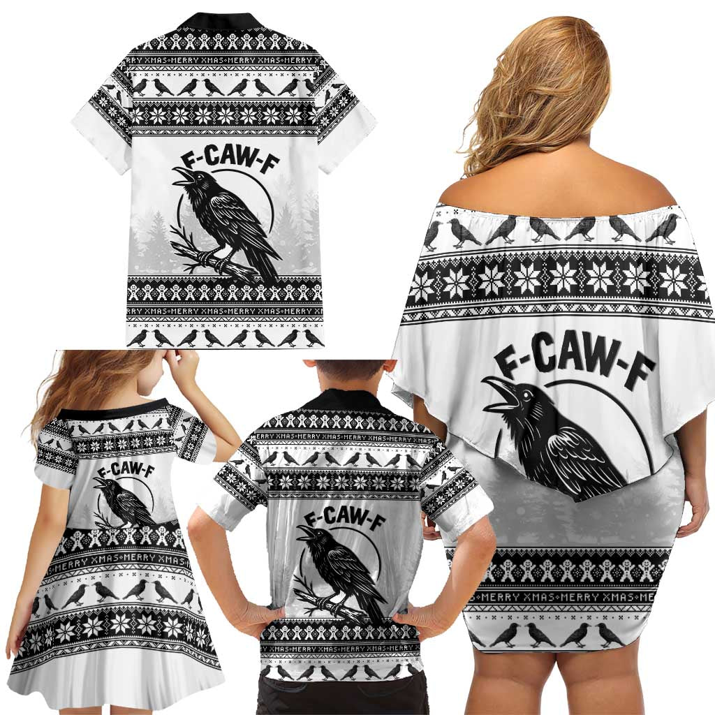 Funny Christmas F Caw F Raven Family Matching Off Shoulder Short Dress and Hawaiian Shirt Merry Craw Mas - Wonder Print Shop