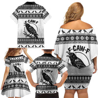 Funny Christmas F Caw F Raven Family Matching Off Shoulder Short Dress and Hawaiian Shirt Merry Craw Mas - Wonder Print Shop