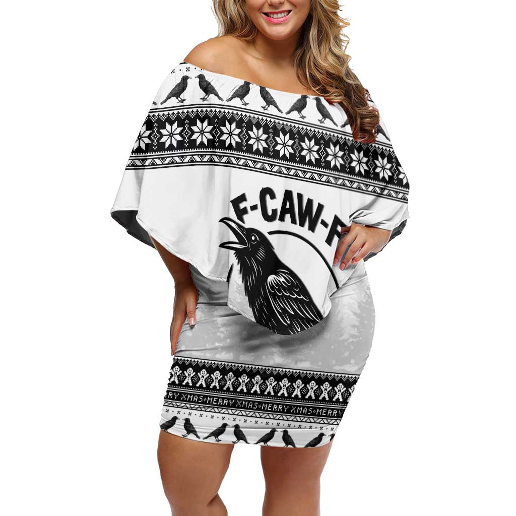Funny Christmas F Caw F Raven Family Matching Off Shoulder Short Dress and Hawaiian Shirt Merry Craw Mas - Wonder Print Shop