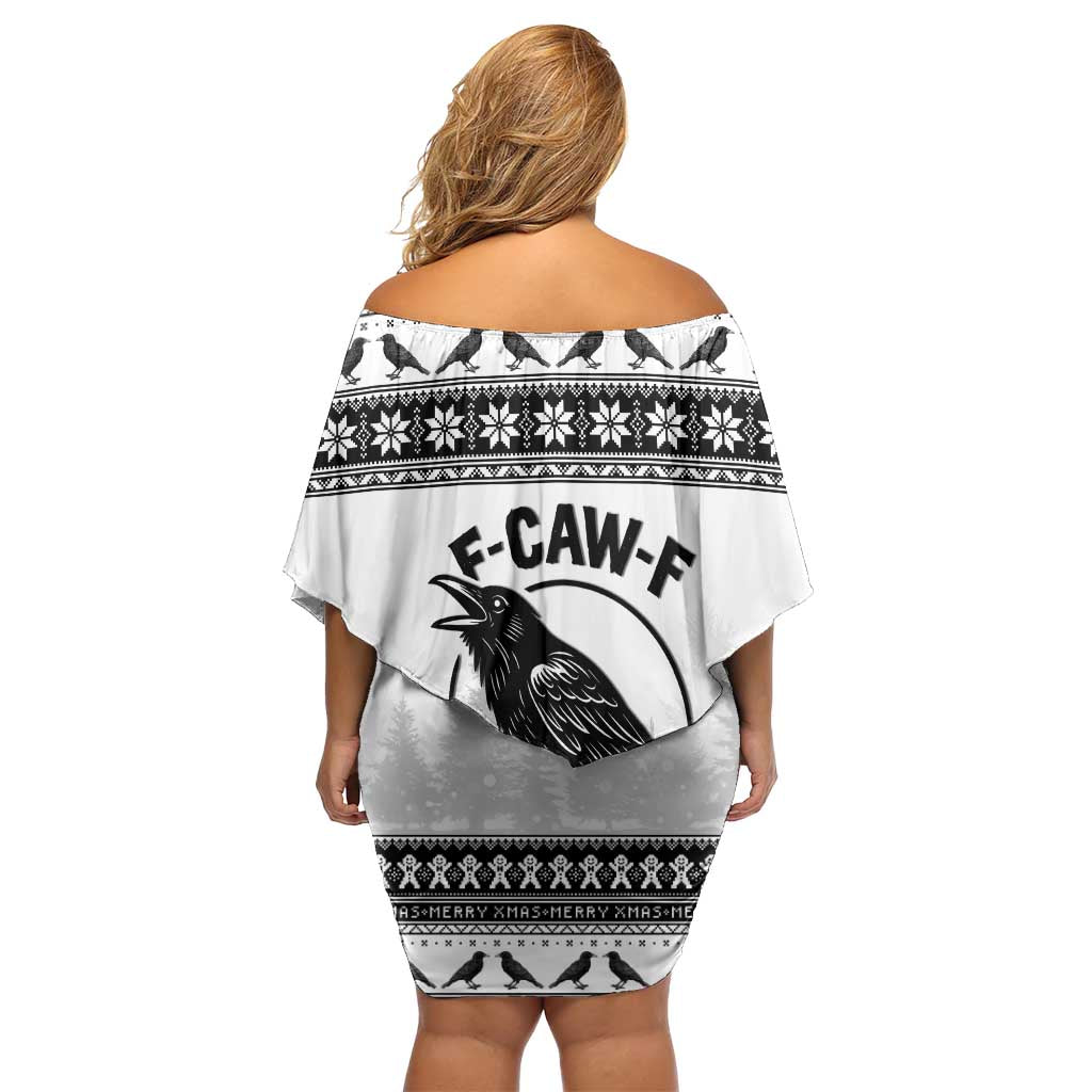 Funny Christmas F Caw F Raven Family Matching Off Shoulder Short Dress and Hawaiian Shirt Merry Craw Mas - Wonder Print Shop